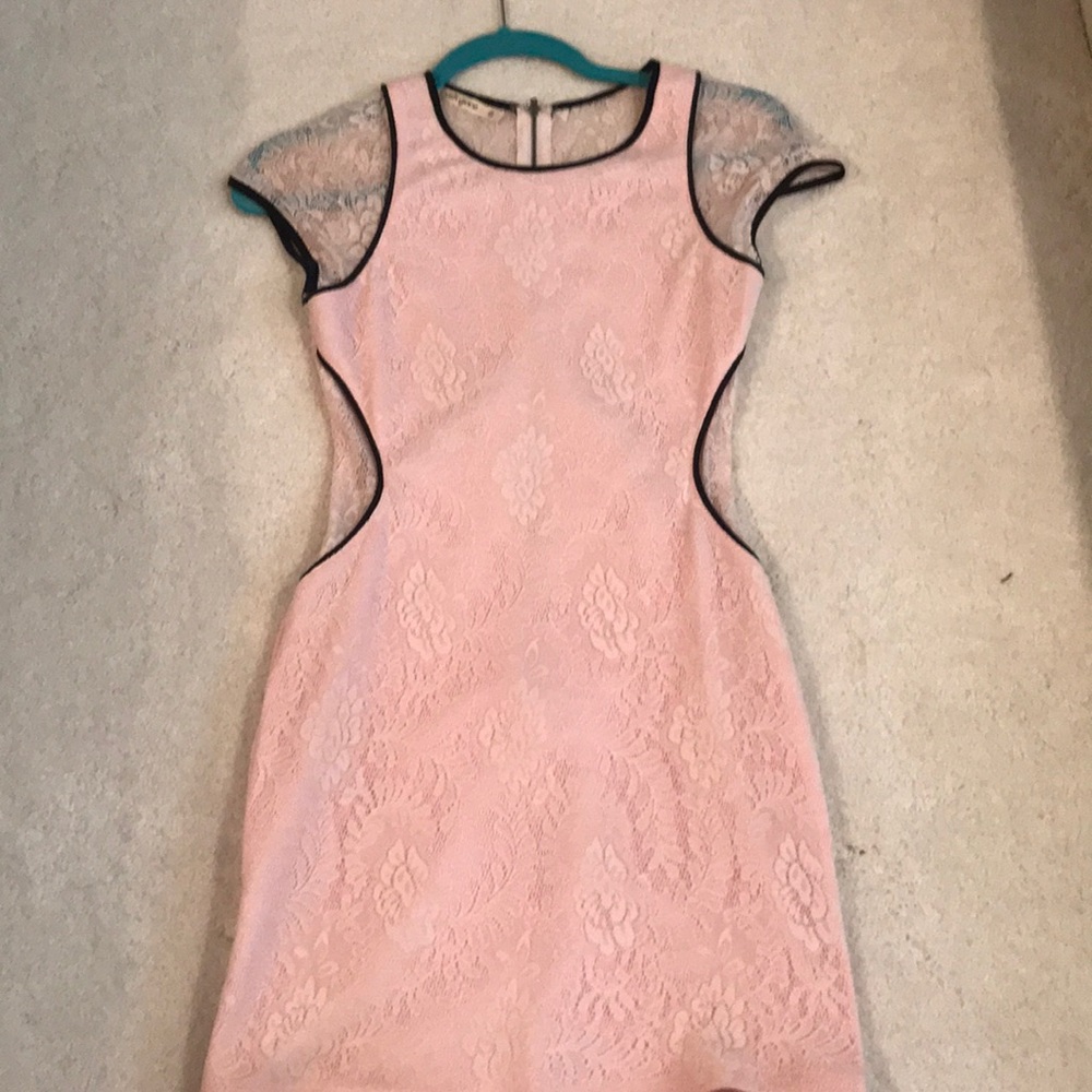 Pink lace dress with black trim